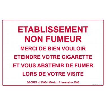 Panneau Établissement non fumeur