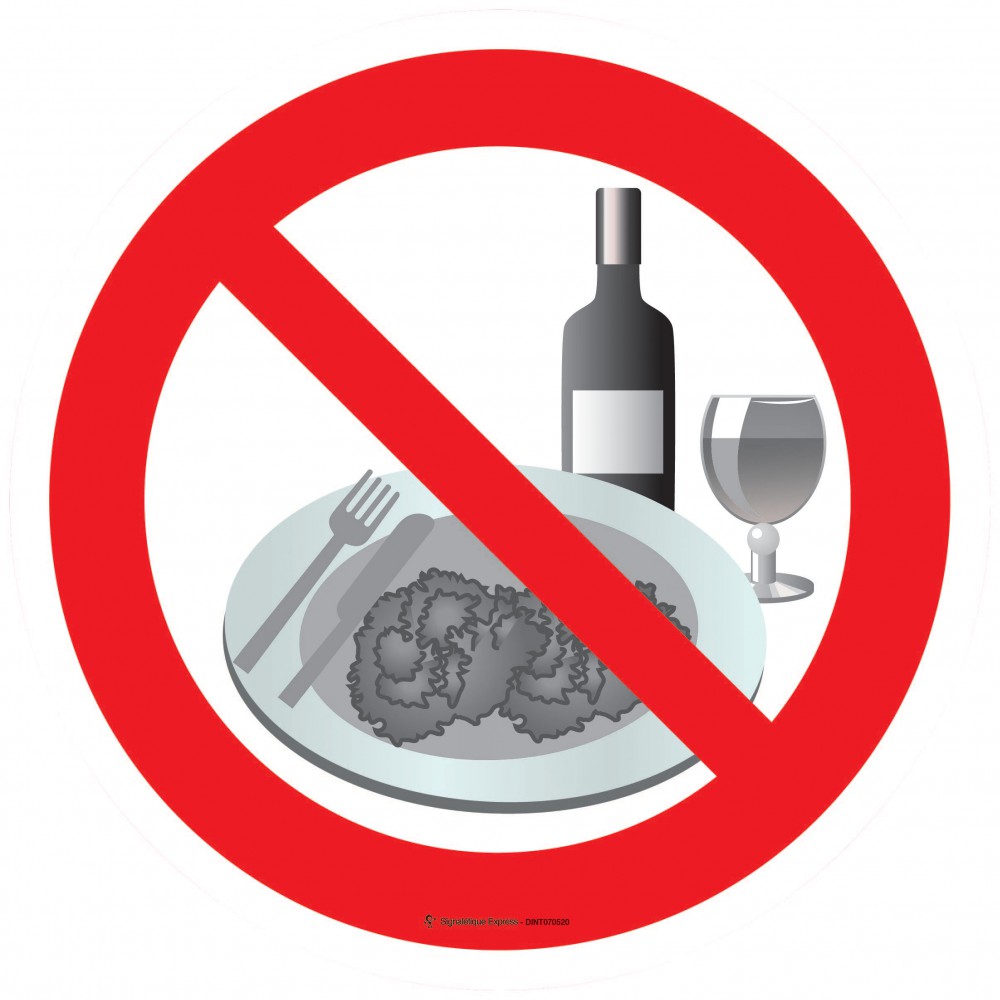 Panneau Interdiction de boire ou de manger - verre et assiette