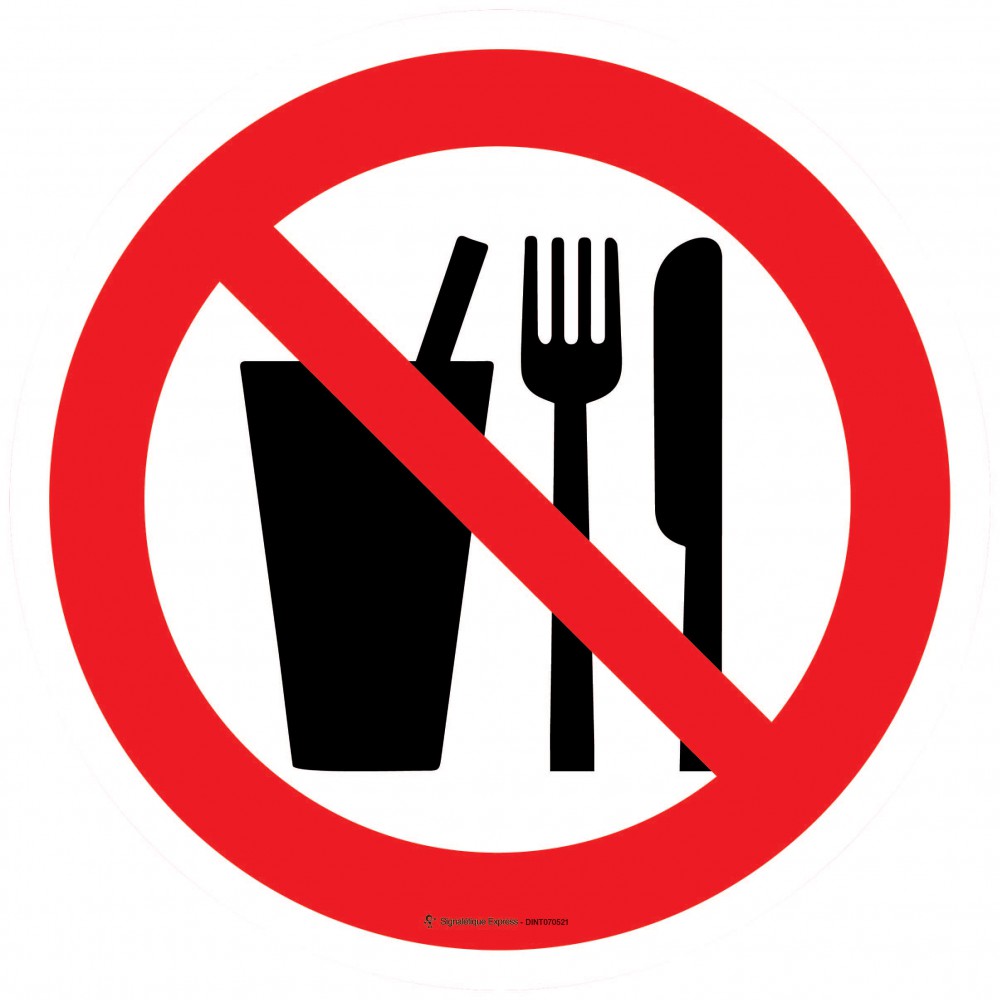 Panneau Interdiction de boire ou de manger - gobelet et couverts Panneau Interdiction de boire ou de manger - gobelet et couverts