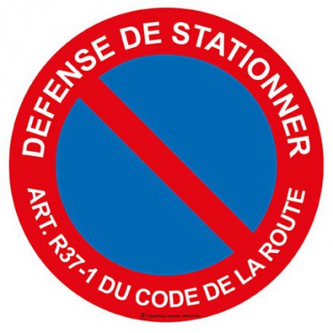 Panneau Défense de stationner art. r37-1 du code de la route