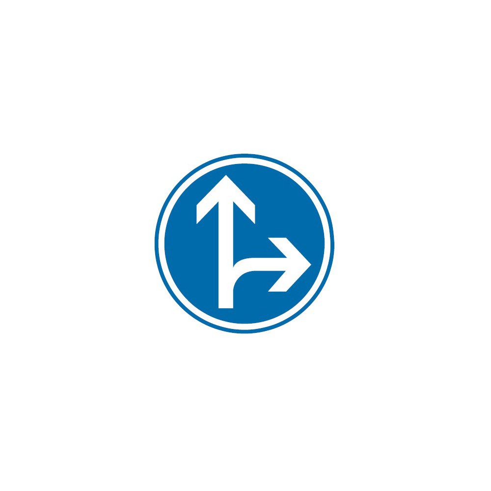 Panneau routier-type B Obligation - B21d1 direction obligatoire à la prochaine intersection : tout droit ou à droite Panneau routier-type B Obligation - B21d1 direction obligatoire à la prochaine intersection : tout droit ou à droite