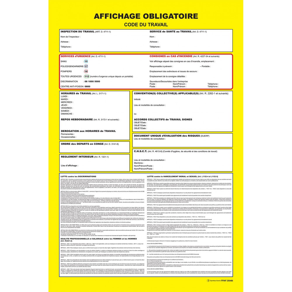 Panneau Affichage obligatoire code du travail Panneau Affichage obligatoire code du travail