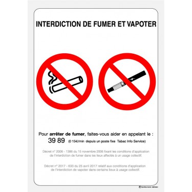 Panneau Interdiction de fumer et vapoter officiel