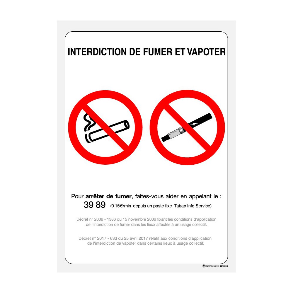 Panneau Interdiction de fumer et vapoter officiel Panneau Interdiction de fumer et vapoter officiel