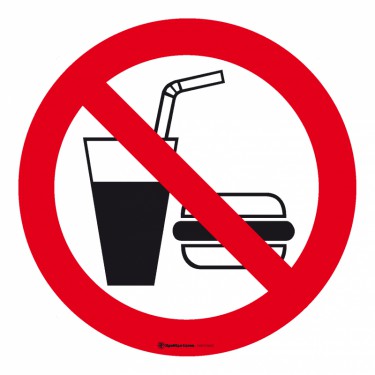 Panneau Interdiction de boire ou de manger - hamburger et soda