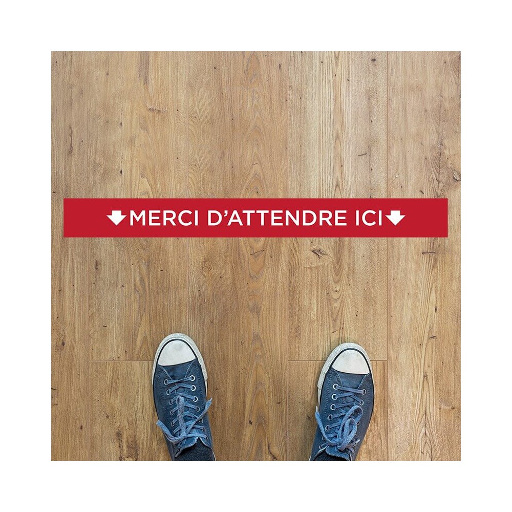 Bande de marquage au sol Merci d'attendre ici Bande de marquage au sol Merci d'attendre ici