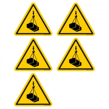 Autocollants Danger charges suspendues ISO 7010 W015 - Lot de 5