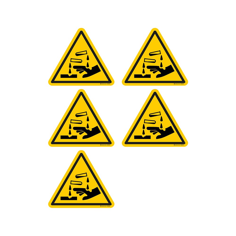 Autocollants Danger substances corrosives ISO 7010 W023 - Lot de 5