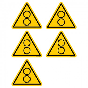 Autocollants Danger d'écrasement - engrenage - Lot de 5