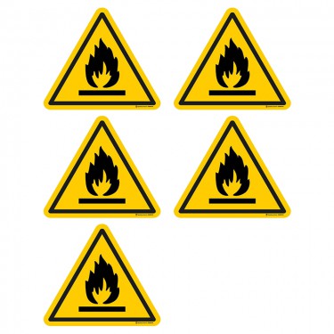 Autocollants Danger matières inflammables ISO 7010 W021 - Lot de 5