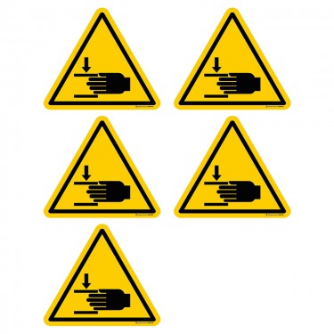 Autocollants Danger écrasement des mains ISO 7010 W024 - Lot de 5