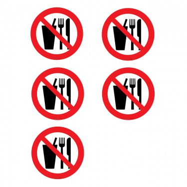 Autocollants Interdiction de boire ou de manger - gobelet et couverts - Lot de 5
