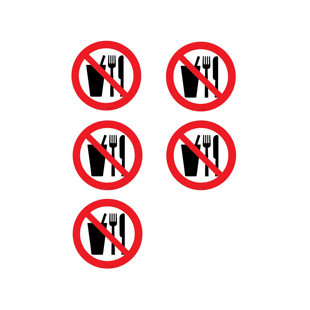 Autocollants Interdiction de boire ou de manger - gobelet et couverts - Lot de 5 Autocollants Interdiction de boire ou de manger - gobelet et couverts - Lot de 5