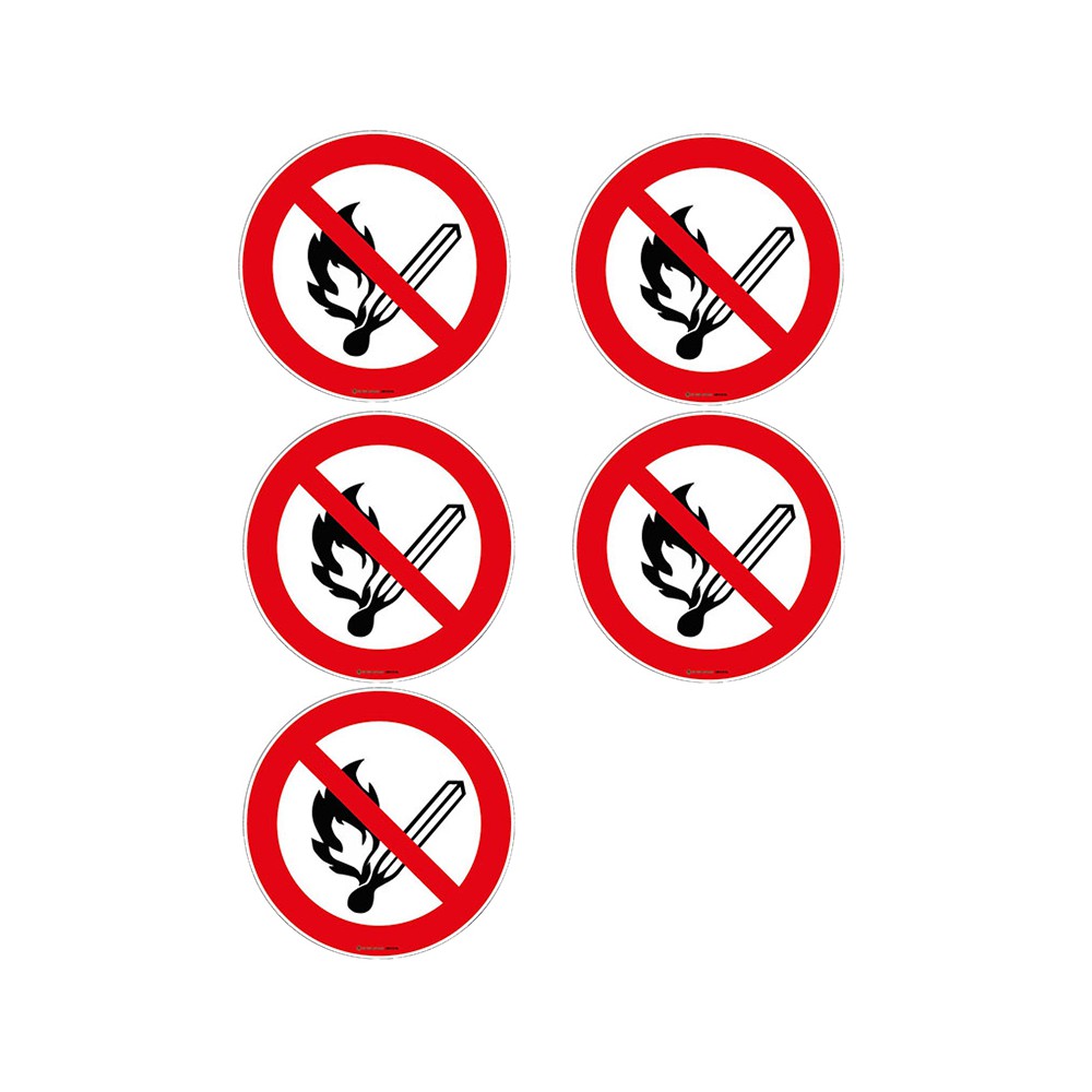 Autocollants Flammes nues interdites ISO 7010 P003 - Lot de 5 Autocollants Flammes nues interdites ISO 7010 P003 - Lot de 5