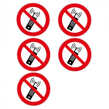 Autocollants Téléphone portable interdit ISO 7010 P013 - Lot de 5