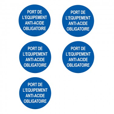 Autocollants Port de l'équipement anti-acide obligatoire - Lot de 5