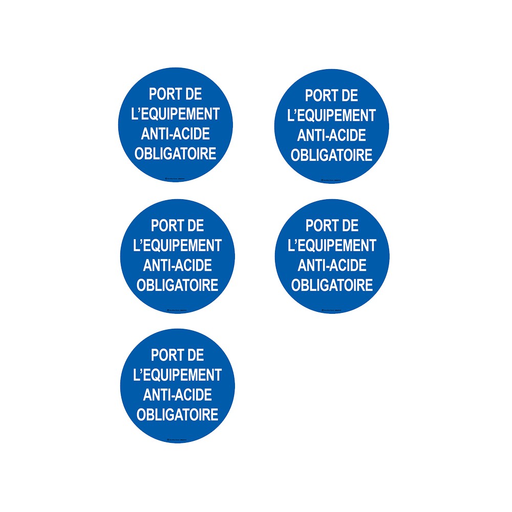 Autocollants Port de l'équipement anti-acide obligatoire - Lot de 5