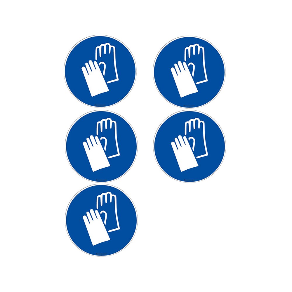 Autocollants Gants de protection obligatoires ISO 7010 M009 - Lot de 5 Autocollants Gants de protection obligatoires ISO 7010 M009 - Lot de 5