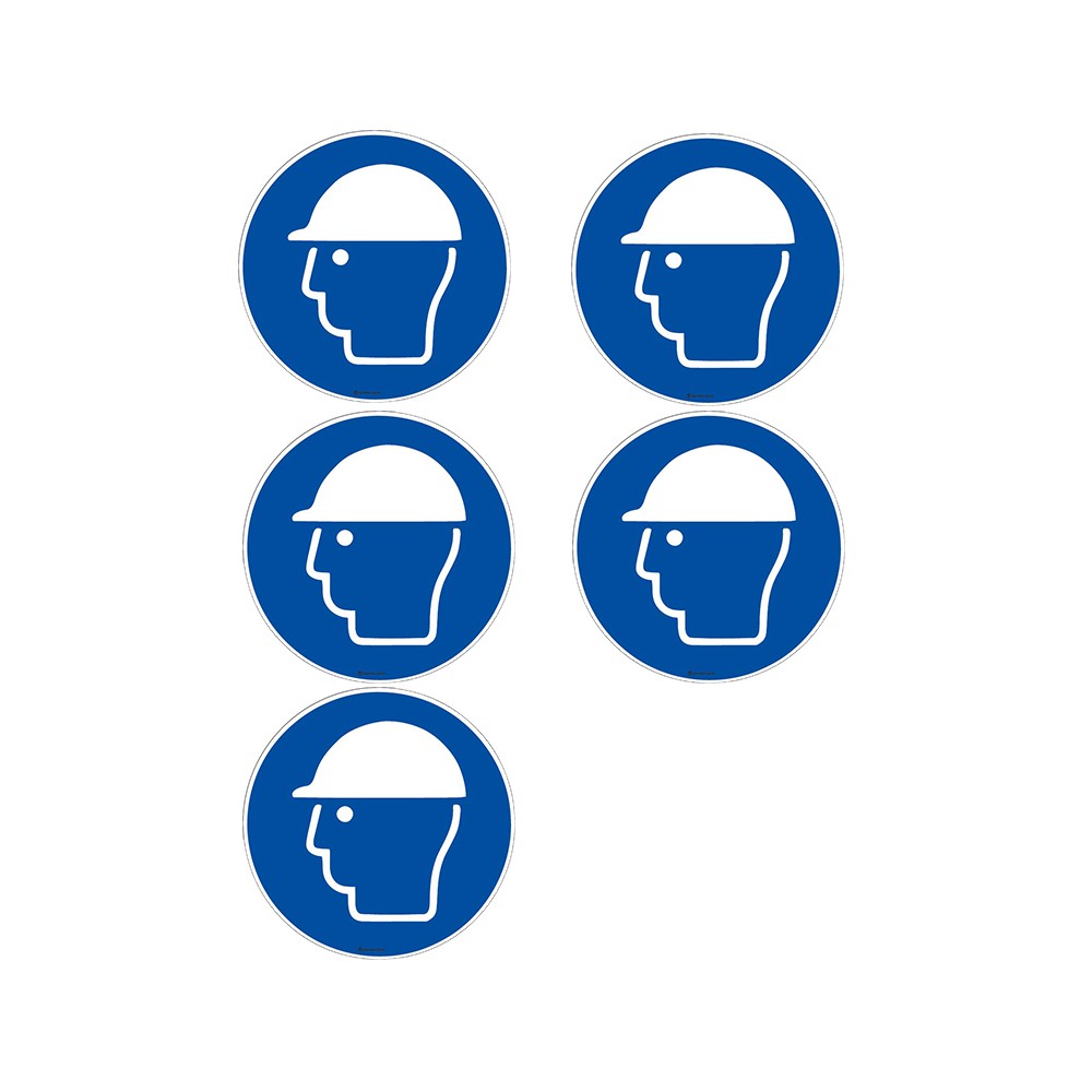 Autocollants Casque de protection obligatoire ISO 7010 M014 - Lot de 5 Autocollants Casque de protection obligatoire ISO 7010 M014 - Lot de 5
