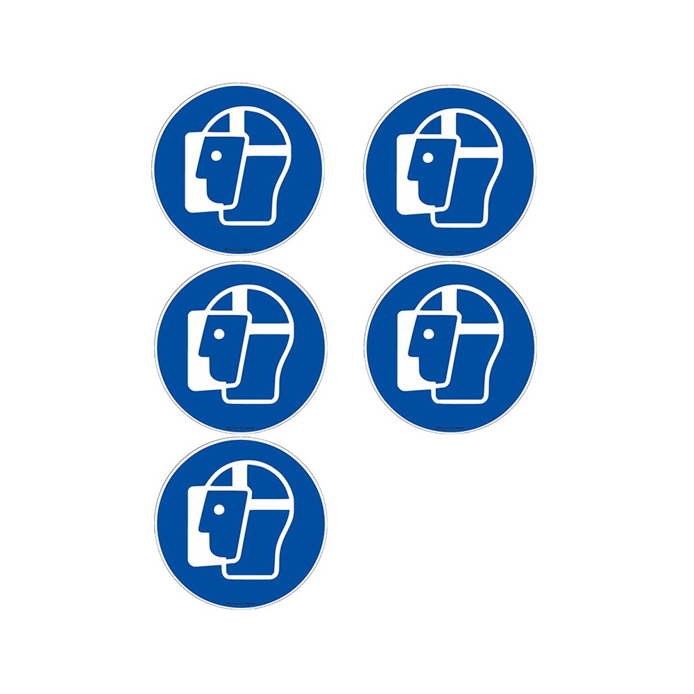 Autocollants Visière de protection obligatoire ISO 7010 M013 - Lot de 5 Autocollants Visière de protection obligatoire ISO 7010 M013 - Lot de 5
