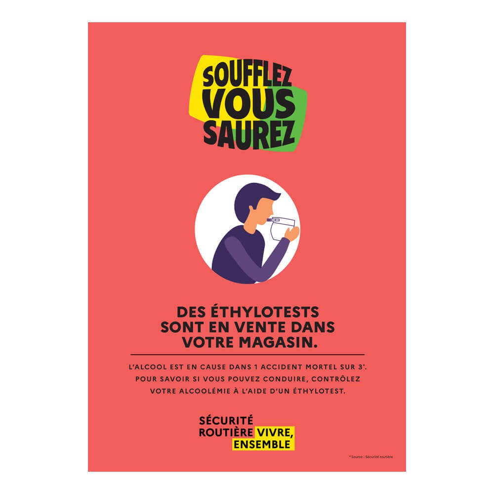 Affiche Vente d'éthylotests obligatoires en magasin et débits de boissons alcoolisées Affiche Vente d'éthylotests obligatoires en magasin et débits de boissons alcoolisées