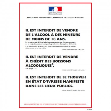 Panneau Interdiction de vente de l'alcool à emporter à des mineurs