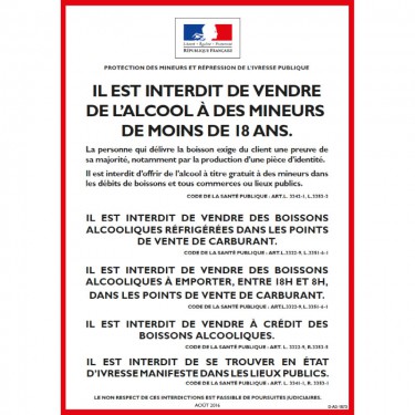 Panneau Interdiction de vente de l'alcool à des mineurs dans les points de vente de carburant