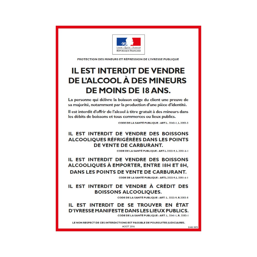 Panneau Interdiction de vente de l'alcool à des mineurs dans les points de vente de carburant