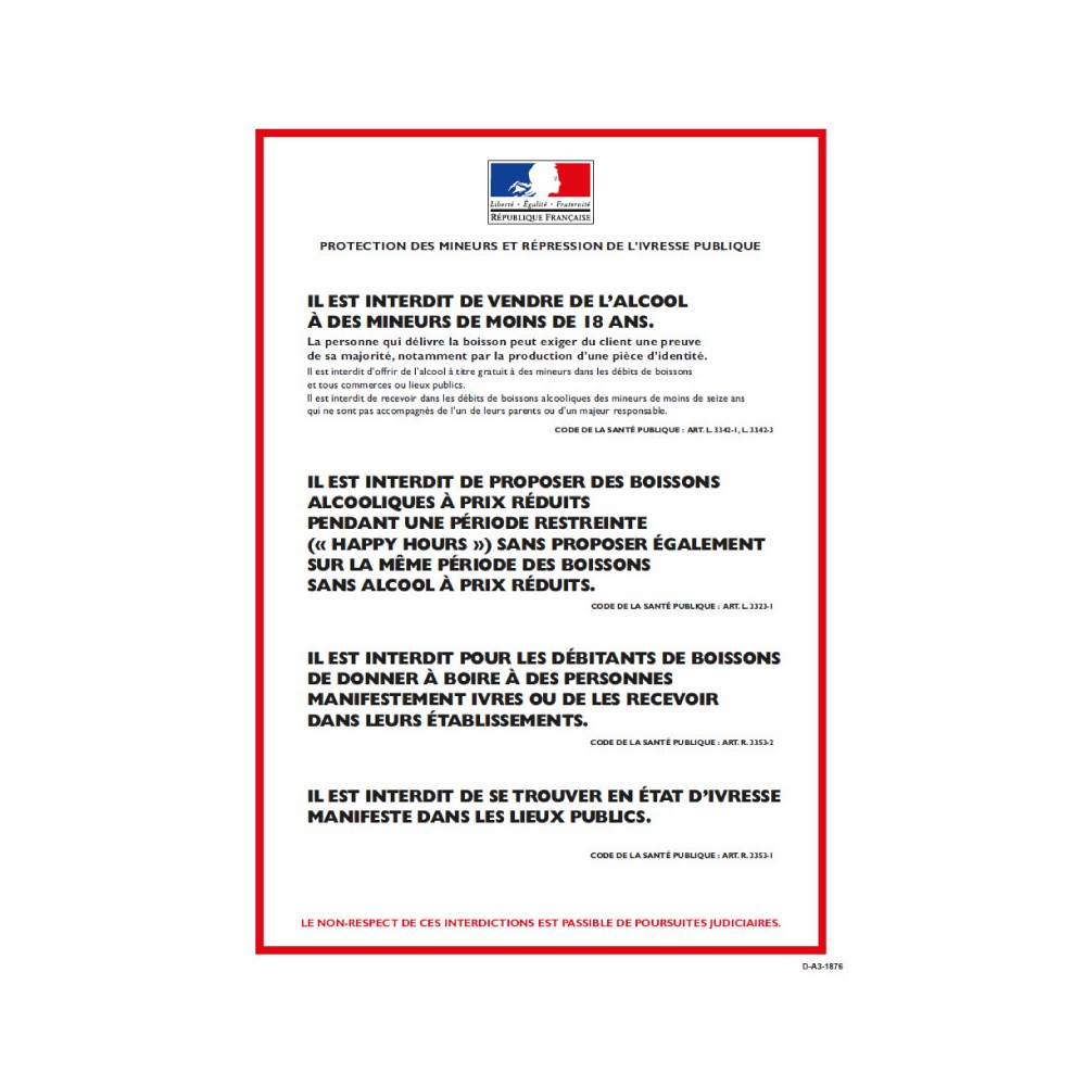 Panneau Interdiction de vente de l'alcool à des mineurs sur place Panneau Interdiction de vente de l'alcool à des mineurs sur place
