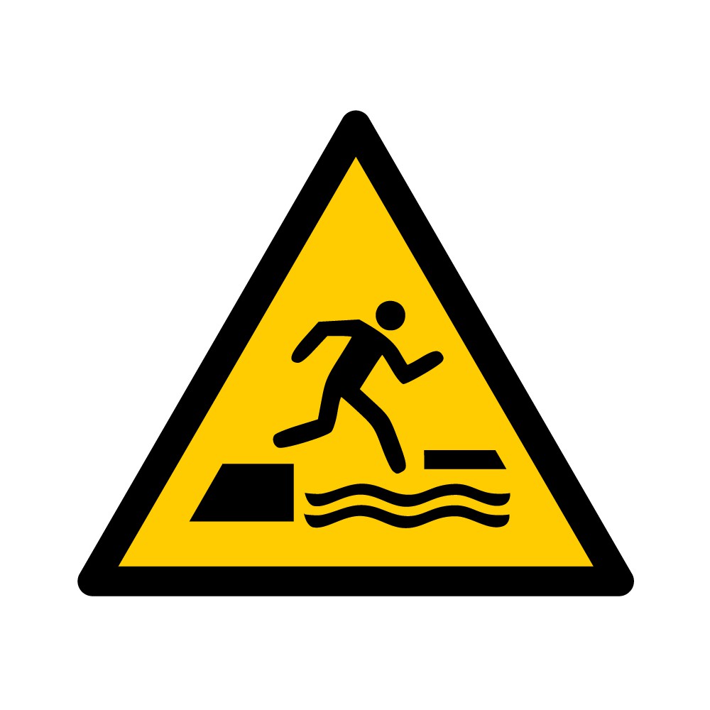 Panneau Danger Risque de chute dans l'eau lors de la montée ou de la descente sur une surface flottante W068 - ISO 7010