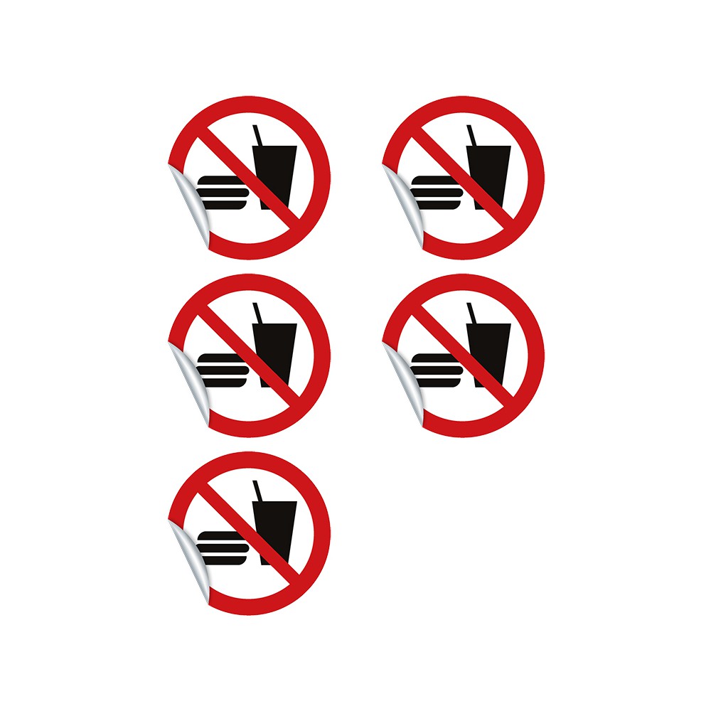 Autocollants Interdiction de manger ou de boire P022 ISO 7010 - 5 cm