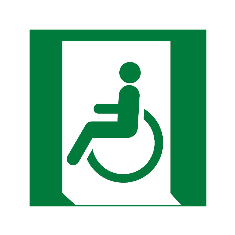 Panneau Sortie de secours pour les personnes incapables de marcher ou ayant une déficience de marche (gauche) E026 - ISO 7010 Panneau Sortie de secours pour les personnes incapables de marcher ou ayant une déficience de marche (gauche) E026 - ISO 7010