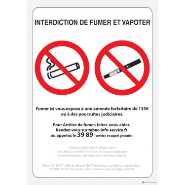 Panneau Interdiction de fumer et vapoter officiel