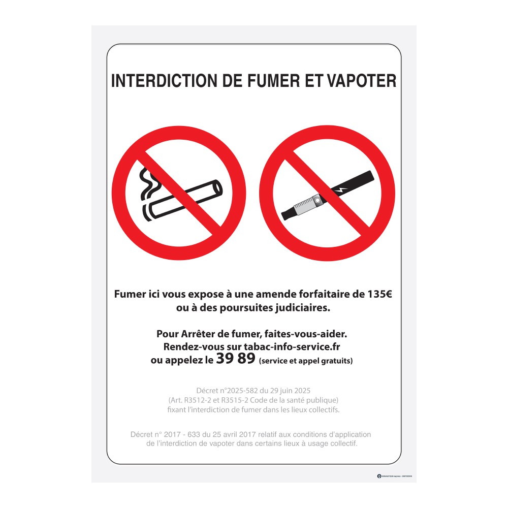 Panneau Interdiction de fumer et vapoter officiel