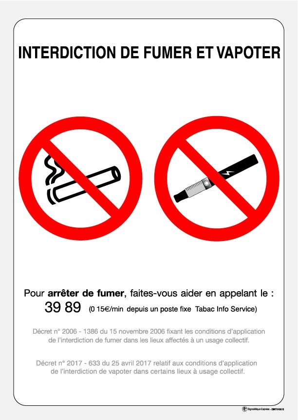 panneau interdiction de fumer et vapoter officiel